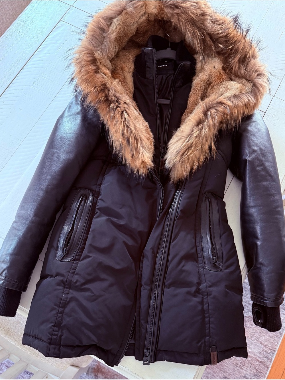 RUDSAK Black Puffer Parka with Brown Faux Fur Hood Trim only worn a couple times